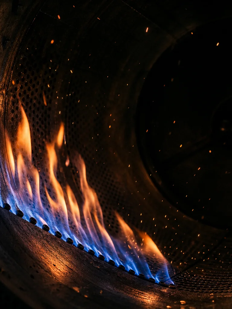 Flames inside the roaster drum