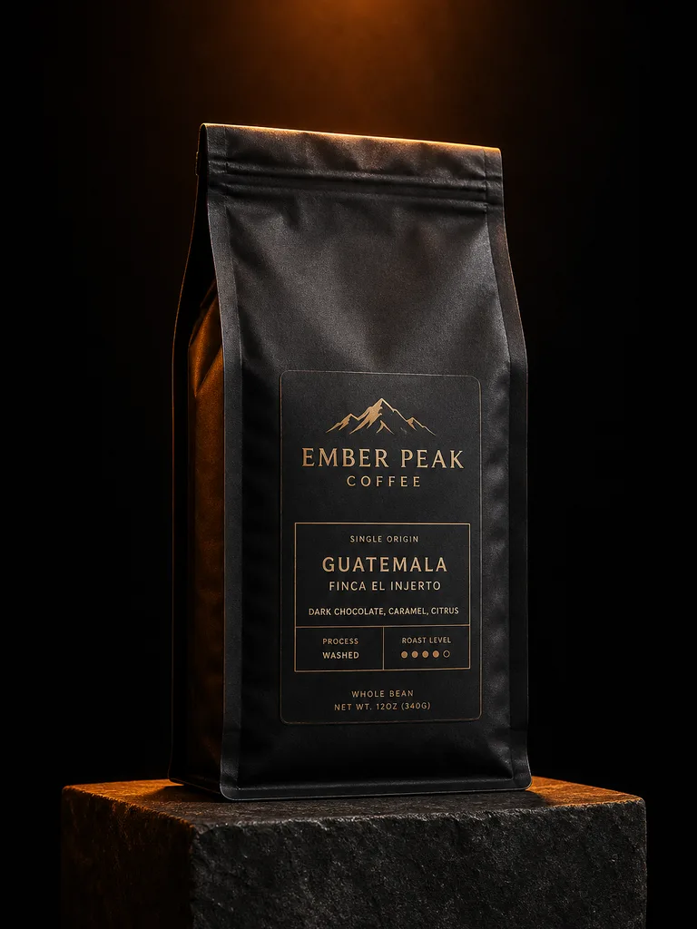 Coffee bag under an ember spotlight